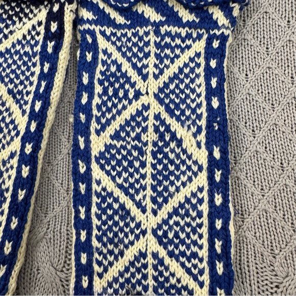 Vintage Blue and Cream Wool & Leather Hand Knit Slipper Socks ~ Small - Picture 11 of 11